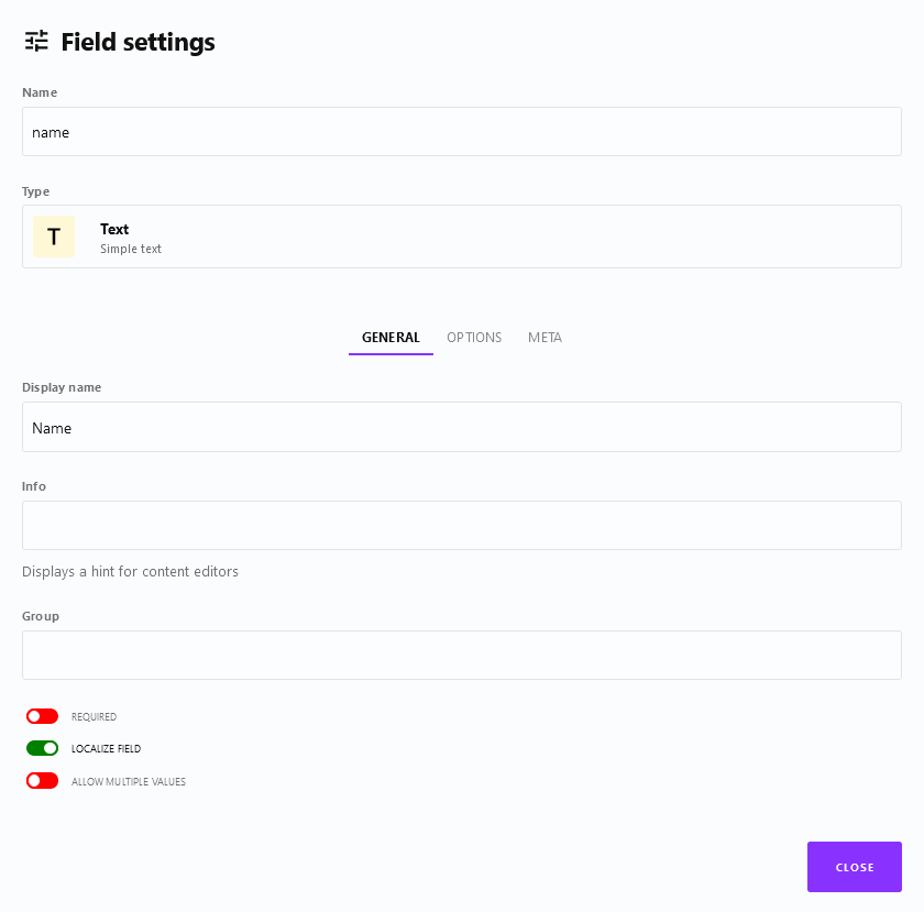 Screenshot of field settings