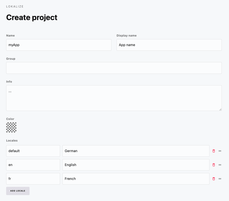 Screenshot of creating a project