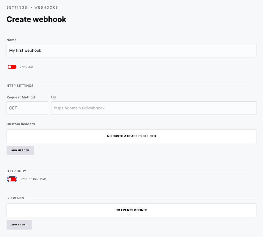 Screenshot of creating a webhook